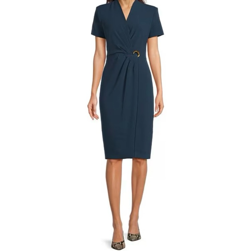 Navy Blue Dress with Gold Accent
